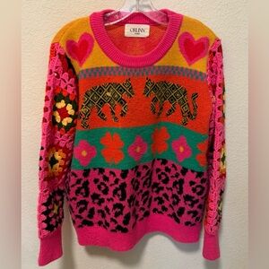 Colorful Patterned Sweater - Pink, Orange, Green